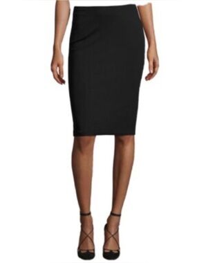 Armani black knee length work fancy formal pencil skirt left slit size 12